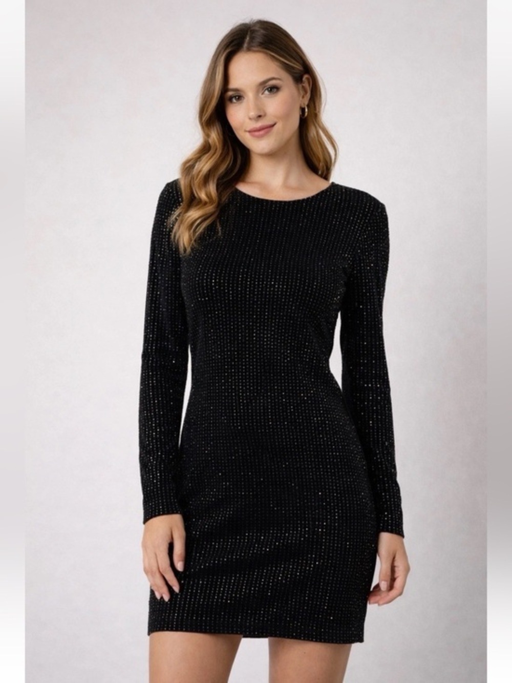 NWT Catherine Malandrino Black Long-Sleeve Sparkle Bodycon Dress